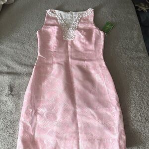 Lilly Pulitzer Pink Textured Dress with Pearl Accents NWT